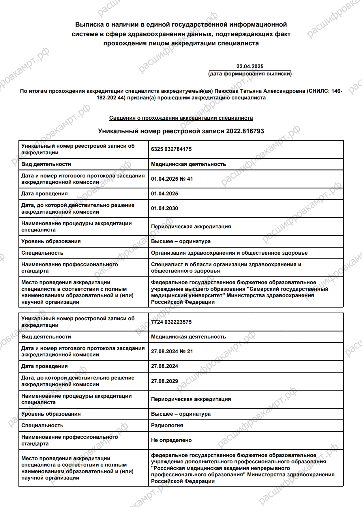 Паюсова Татьяна Александровна - удостоверения и дипломы - фото 14